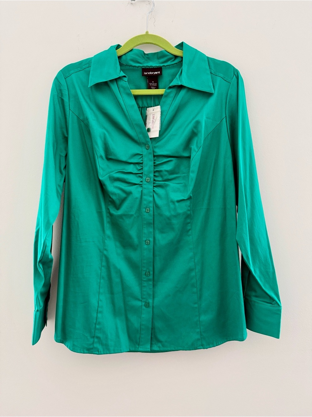 Lane Bryant Teal Green Button-Front Long Sleeve Shirt